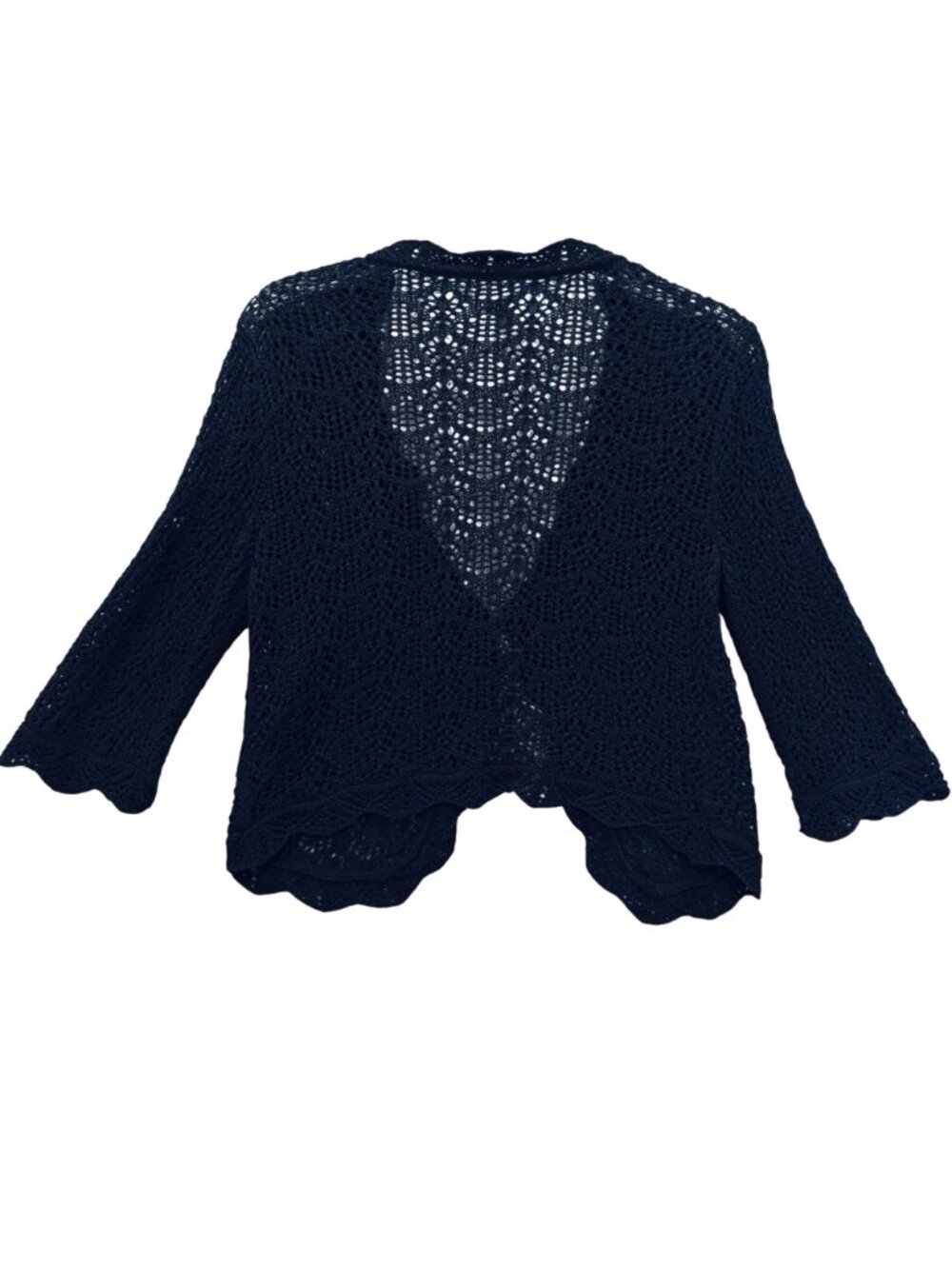 Vintage Gap Black Crochet Cropped Cardigan Size M Cotton Boho Whimsygoth Y2K - Picture 10 of 14